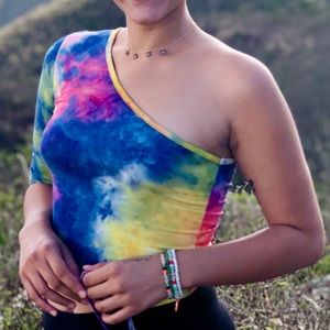 One Shoulder Rainbow Crop Top